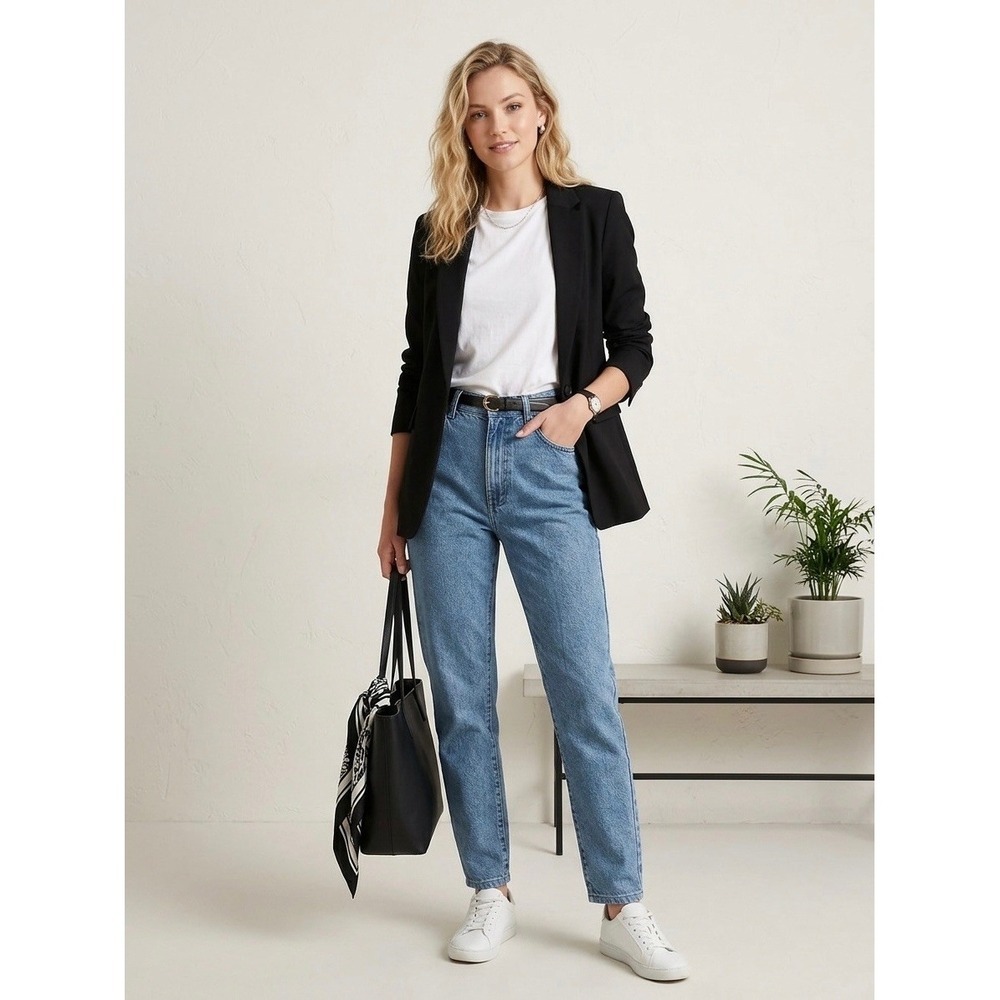 Valentino Jeans Vintage High Waisted Mom Jeans Blue Tapered Leg Made in Italy 28